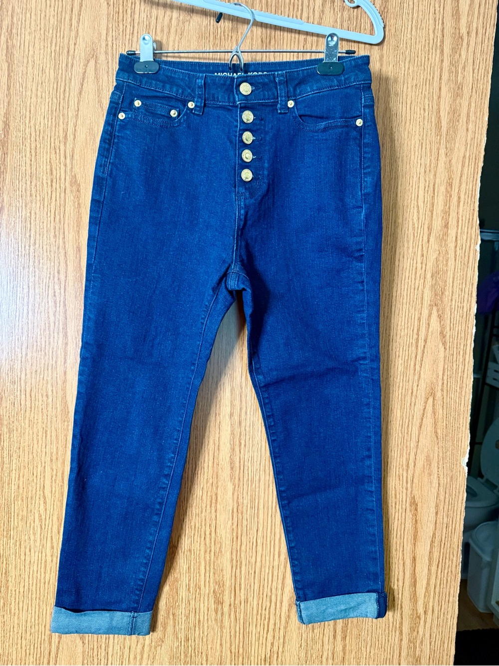 Michael Kors Dark Blue High-Rise Ankle Jeans with Button Fly